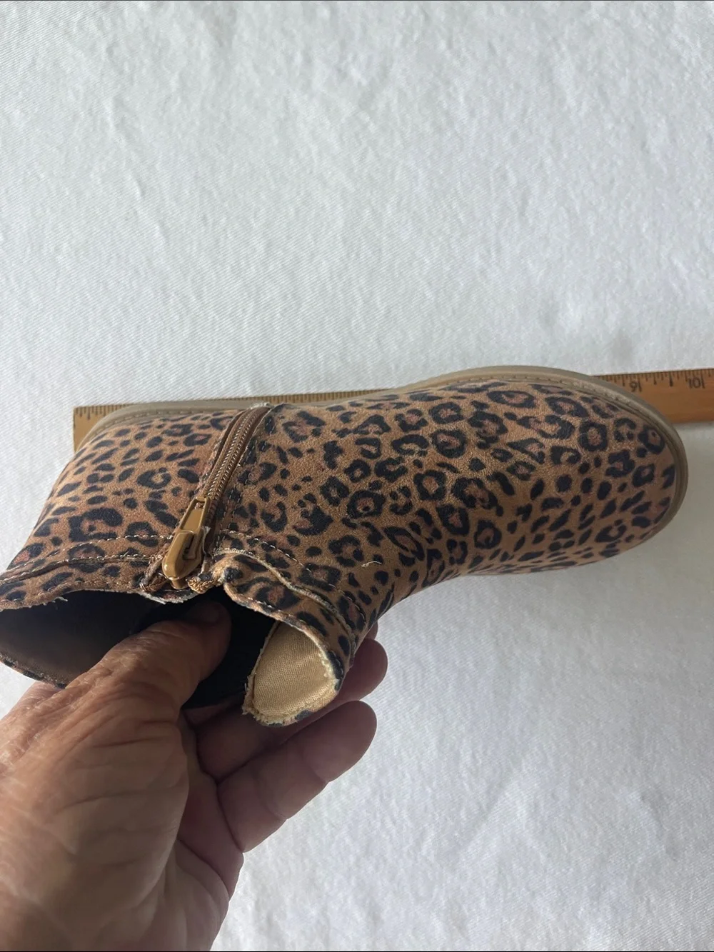 Girls Size 1 Kids Leopard Print Ankle Boots - Brown